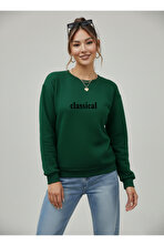 Unisex Classical Baskılı Oversize Bisiklet Yaka Sweatshirt - 3 Al 1 Öde