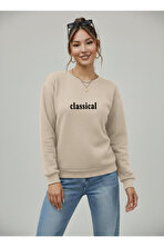 Unisex Classical Baskılı Oversize Bisiklet Yaka Sweatshirt - 3 Al 1 Öde