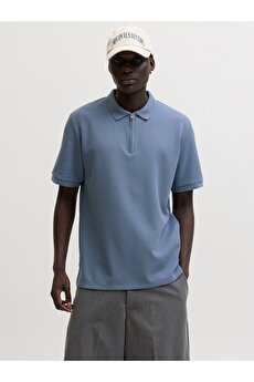 Jack Jones Jjeaustın Zıp Polo Ss Noos Erkek Mavi Polo Tişört