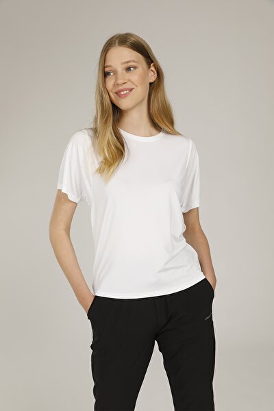 Lumberjack CT409 MILA MESH DETAIL T- Beyaz Kadın Kısa Kol T-Shirt