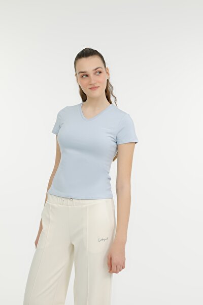 Lumberjack W-CT132 BASIC MODAL V NEC Mavi Kadın Kısa Kol T-Shirt
