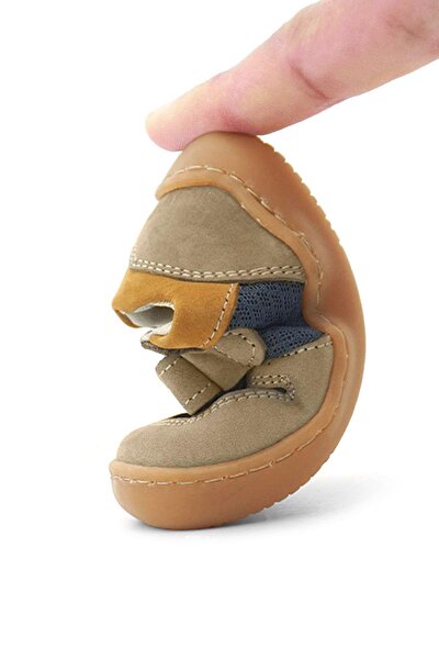 Rakerplus Bob Hakiki Deri Kum Rengi Barefoot Cırtlı Lastikli Bebek Sneaker Ayakkabı - Görsel 9