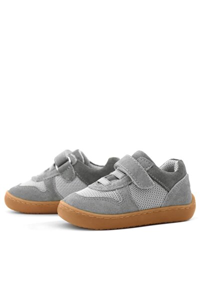 Rakerplus Bob Hakiki Deri Gri Barefoot Cırtlı Lastikli Bebek Sneaker Ayakkabı - Görsel 6