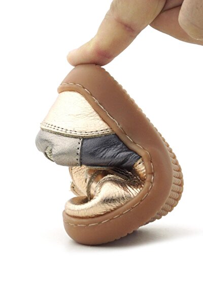 Rakerplus Bob Hakiki Deri Bakır Barefoot Cırtlı Lastikli Bebek Sneaker Ayakkabı - Görsel 9