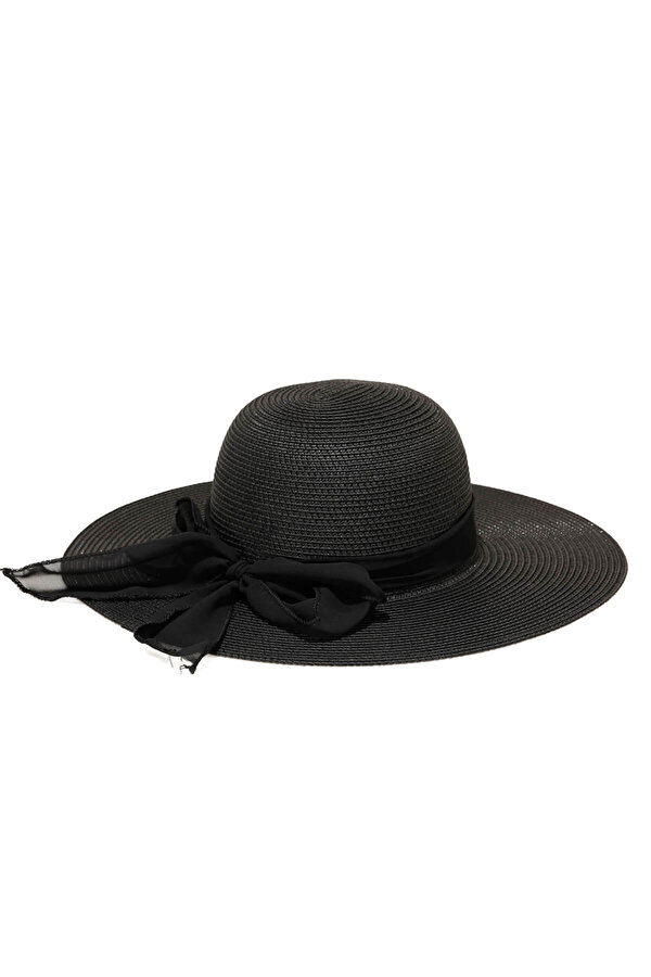 Miss F Kurdela Detay Hasir Şapka Black Woman Hat