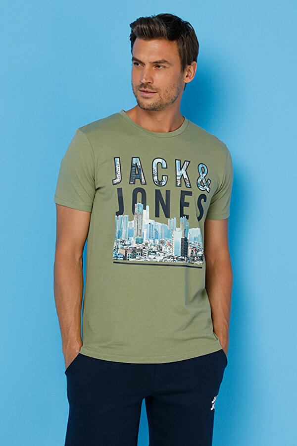 Jack & Jones JCOBOOSTER TEE SS CREW NE Yeşil Erkek Kısa Kol T-Shirt