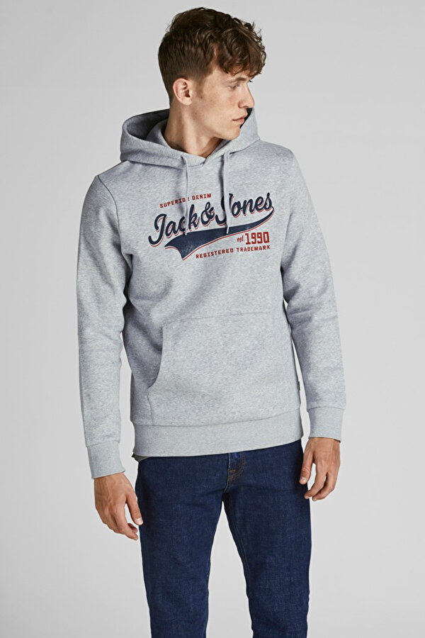 Jack & Jones JJELOGO SWEAT HOOD 2 COL Gri Erkek Sweatshirt Jack & Jones JJELOGO SWEAT HOOD 2 COL Gri Erkek Sweatshirt