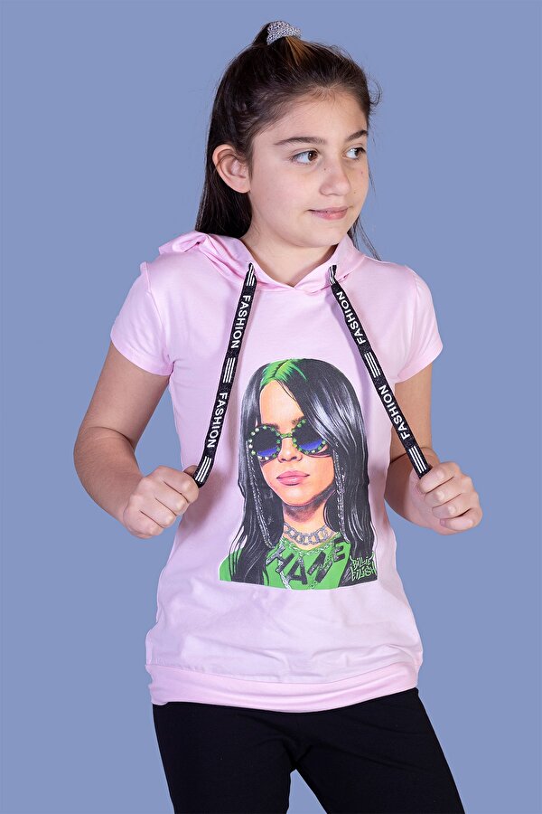 Toontoy Kız Çocuk Billie Eilish Baskılı Kapüşonlu Tişört