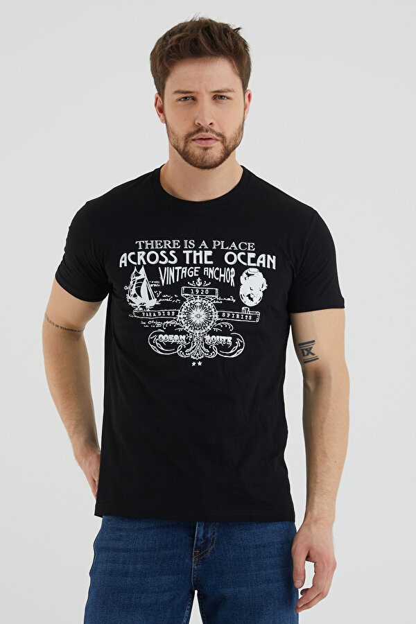 Viking Jeans Across The Ocean Baskılı Bisiklet Yaka Slim Fit Tshirt