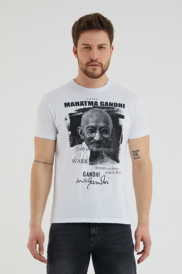 Viking Jeans Mahatma Gandhi Yazı Baskılı Bisiklet Yaka Slim Fit Tshirt