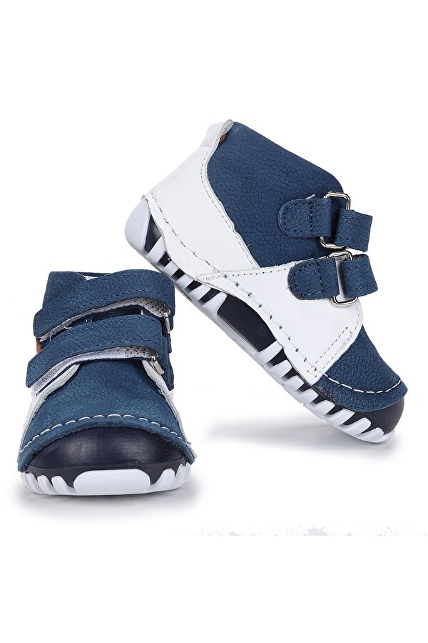 Kiko Kids Teo 303 %100 Deri Cırtlı Erkek Çocuk Ayakkabı Mavi - Beyaz