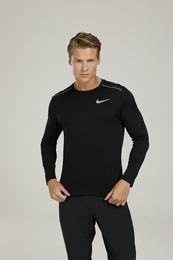 Nike M NK DF MILER TOP LS Siyah Erkek Uzun Kol T-Shirt