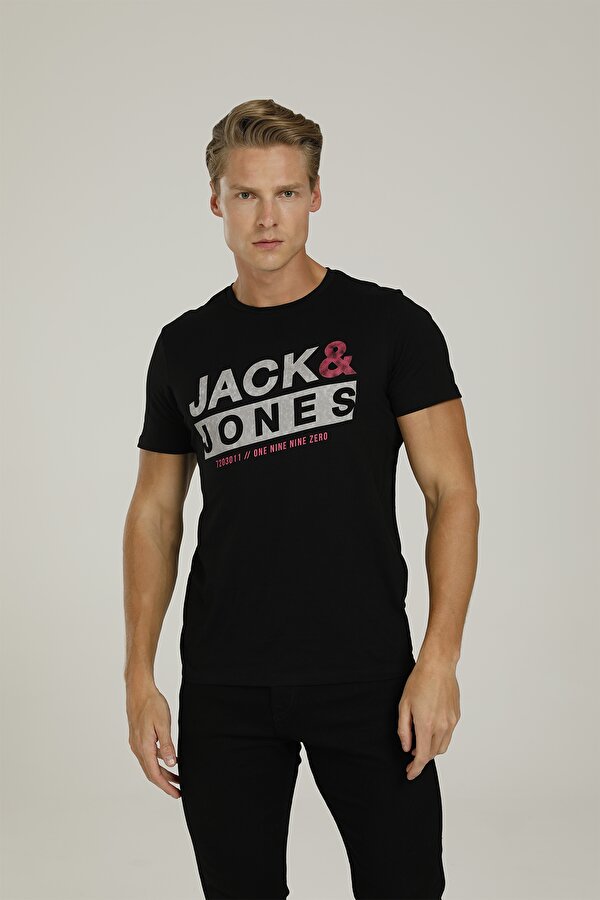 Jack & Jones JCOLIQUID TEE SS CREW NEC Siyah Erkek Kısa Kol T-Shirt