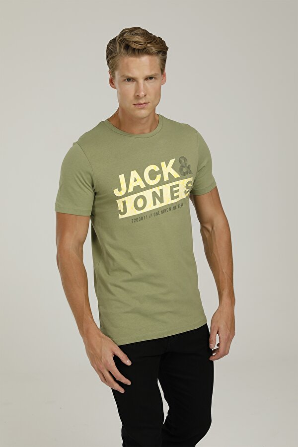 Jack & Jones JCOLIQUID TEE SS CREW NEC Yeşil Erkek Kısa Kol T-Shirt