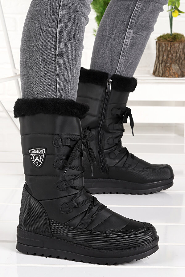 Ayakland Kışlık İçi Termal Kürklü Kadın Kar Bot Ayakkabı TWG 995 Siyah - Siyah