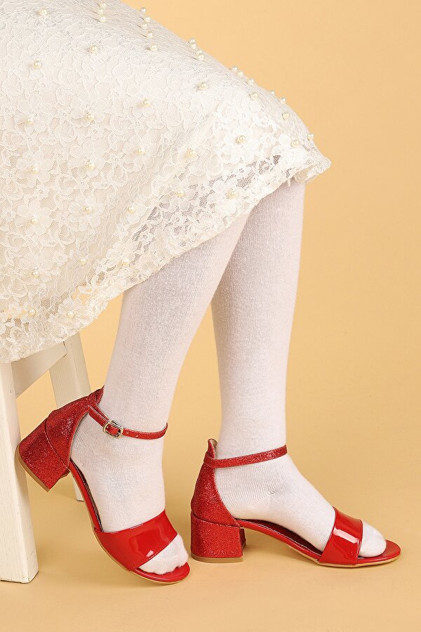 Kiko Kids Kiko 768 Ayna Kum Günlük Kız Çocuk 3 Cm Topuk Sandalet Ayakkabı Kırmızı