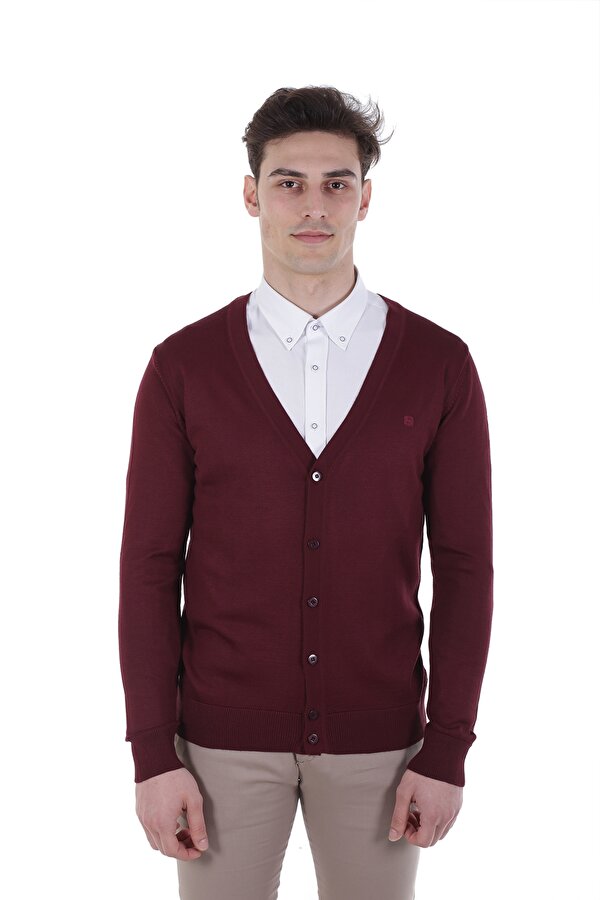 Diandor Yünlü Erkek Hırka Bordo/Maroon 1925011