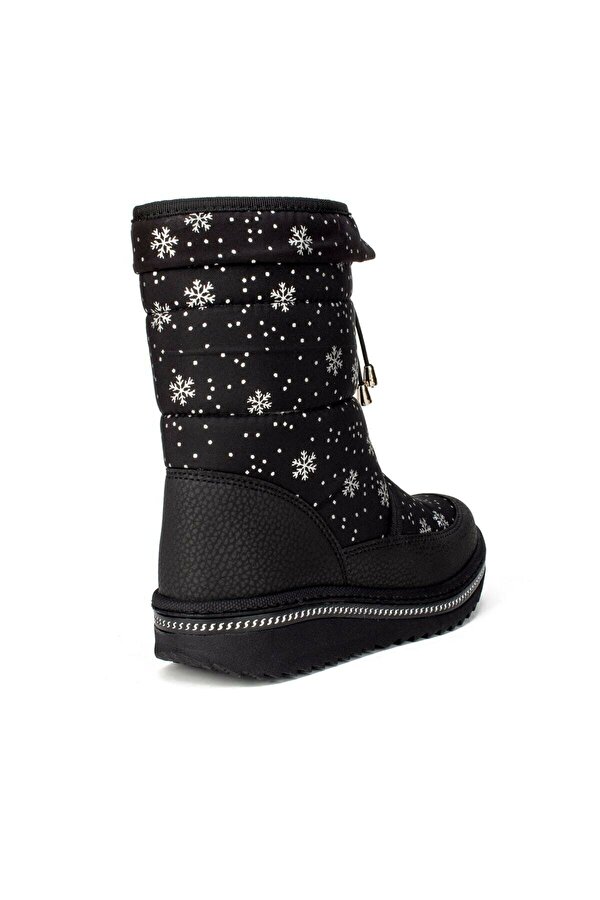 Ayakkabımood Le Petit Siyah Kar Desenli Taşlı İçi Kürklü Kız Çocuk Kar Botu