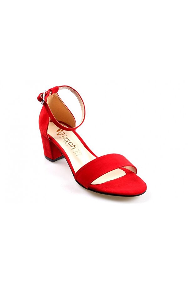 GİZSAH Gizzah 5 Cm Topuk Bayan Tek bant Kırmızı Süet Ayakkabı