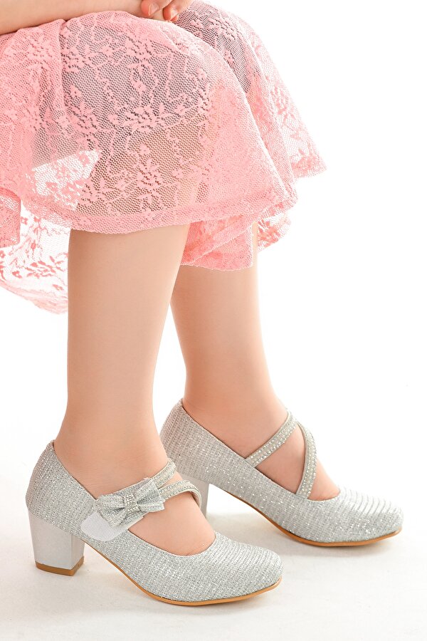 Kiko Kids 750 Çupra Günlük Kız Çocuk 4 Cm Topuklu Babet Ayakkabı Gümüş