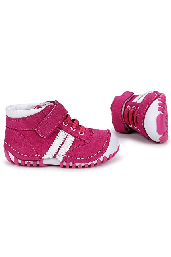 Kiko Kids Teo 140 %100 Deri Cırtlı Kız Çocuk Ayakkabı Fuşya - Beyaz IV8255