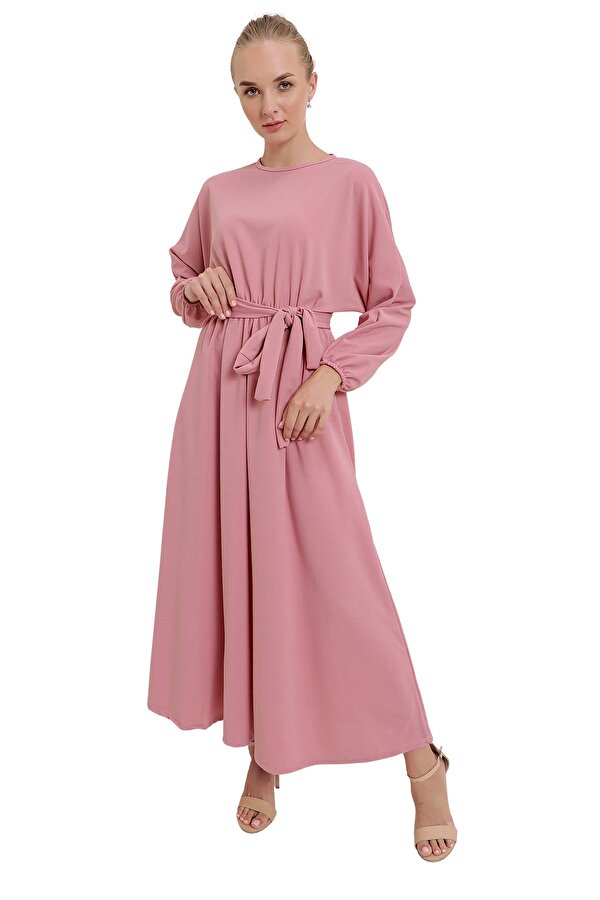 Butik Buruç Kadın Gül Kurusu Kuşaklı Ayrobin Elbise