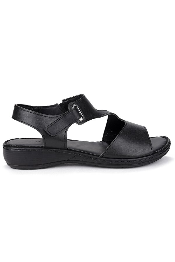 Woggo Alens 506 Büyük Numara Cırtlı Kadın Sandalet Terlik Siyah