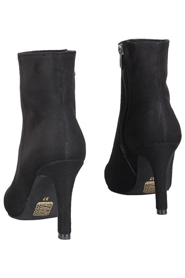 Modabuymuş Siyah Süet Bootie İnce Topuklu Bot - Nairobi