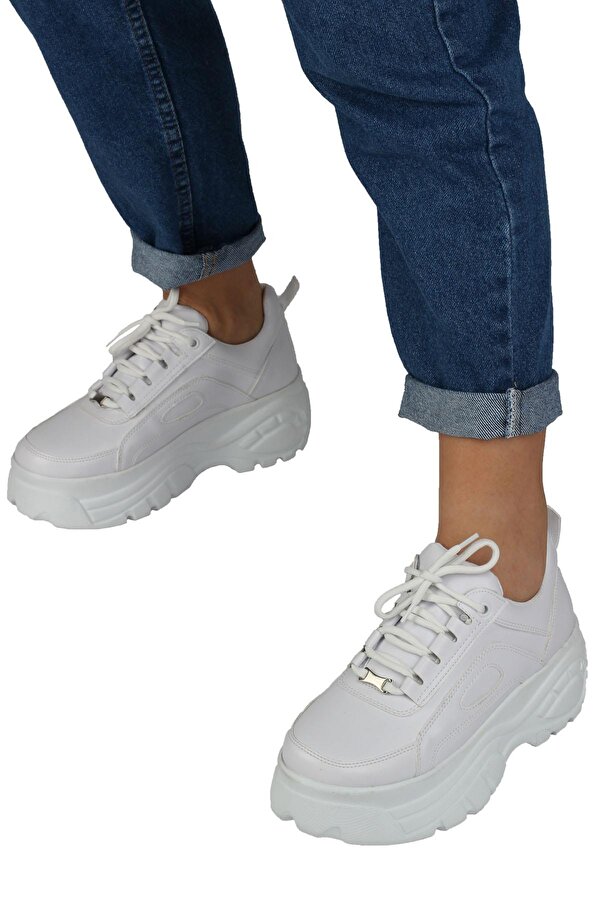 Modabuymuş Beyaz Kalın Tabanlı Sneaker Günlük Spor Ayakkabı - Porto