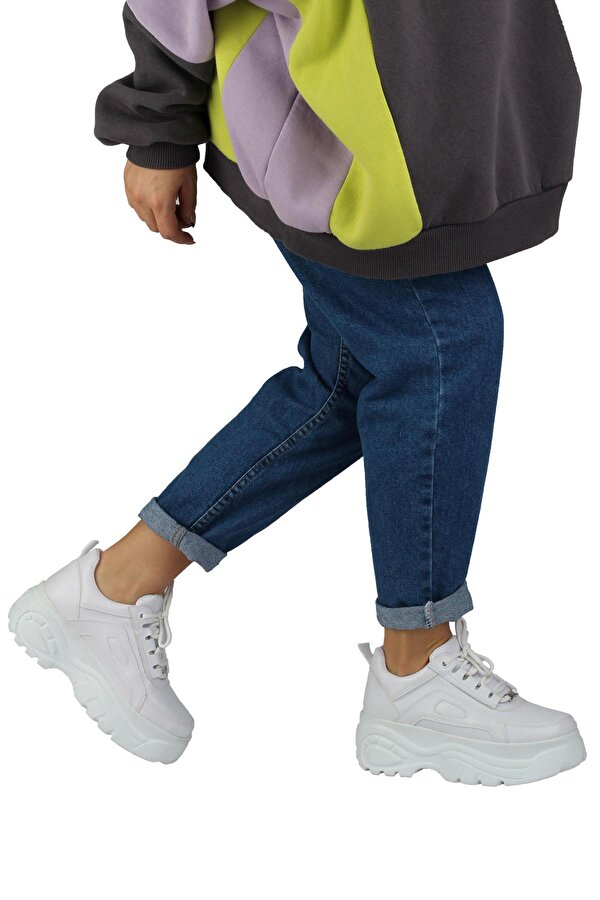 Modabuymuş Beyaz Kalın Tabanlı Sneaker Günlük Spor Ayakkabı - Porto