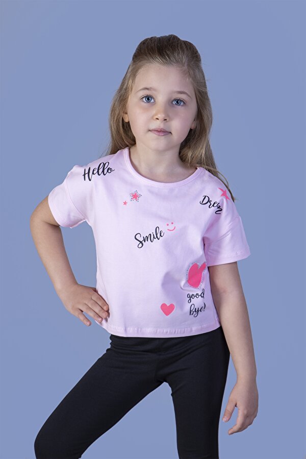 Toontoy Kız Çocuk Crop Model Neon Baskılı Tişört
