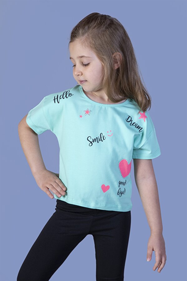 Toontoy Kız Çocuk Crop Model Neon Baskılı Tişört