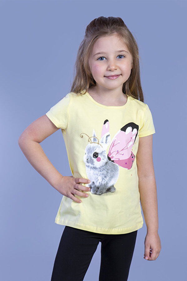 Toontoy Kız Çocuk Tavşan Baskılı Pul İşlemeli Tişört Toontoy Kız Çocuk Tavşan Baskılı Pul İşlemeli Tişört