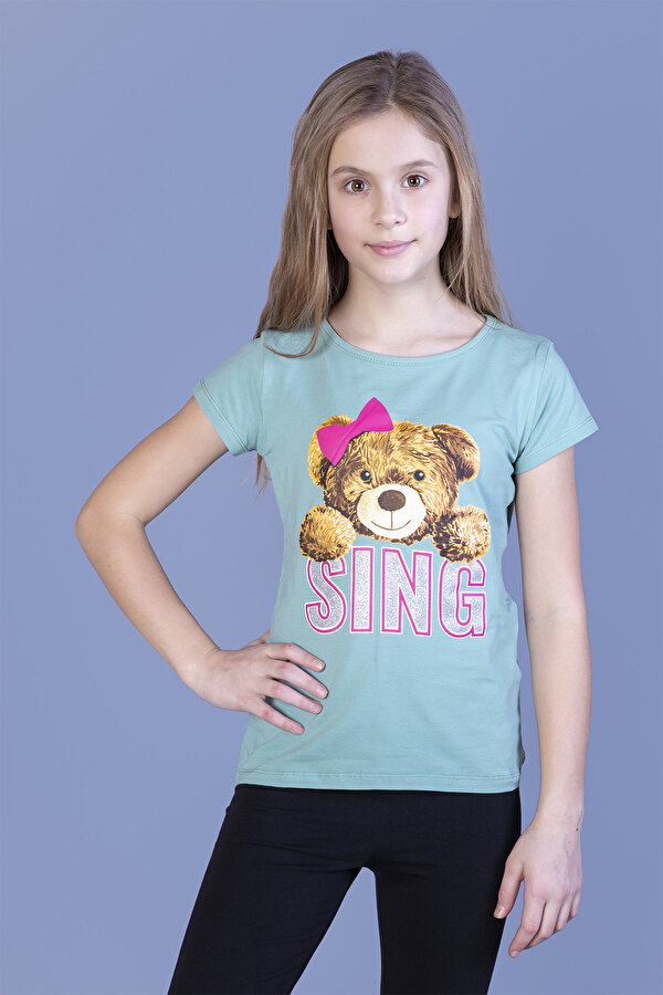 Toontoy Kız Çocuk Ayıcıklı Sıng Baskılı Tişört
