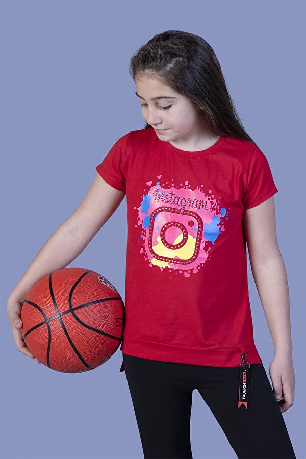 Toontoy Kız Çocuk Renkli Instagram Baskılı Tişört