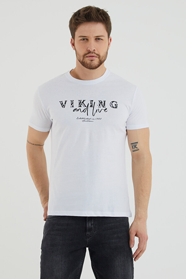 Viking Jeans Viking And Live Yazı Baskılı Bisiklet Yaka Battal Tshirt