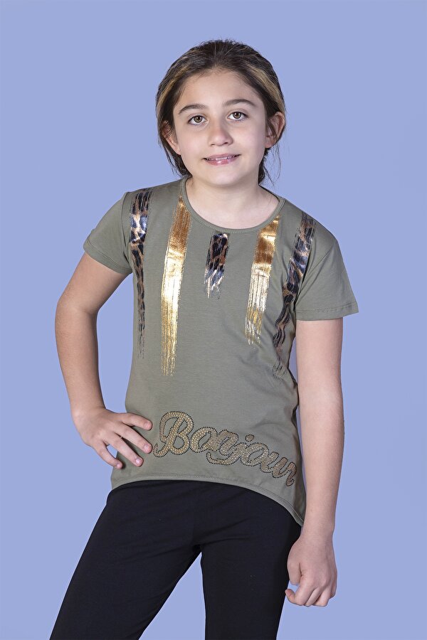 Toontoy Kız Çocuk Varak Baskılı Taş İşlemeli Tişört