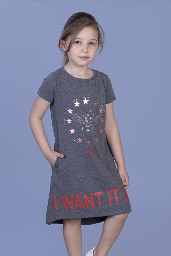 Toontoy Kız Çocuk I Want It All Baskılı Elbise