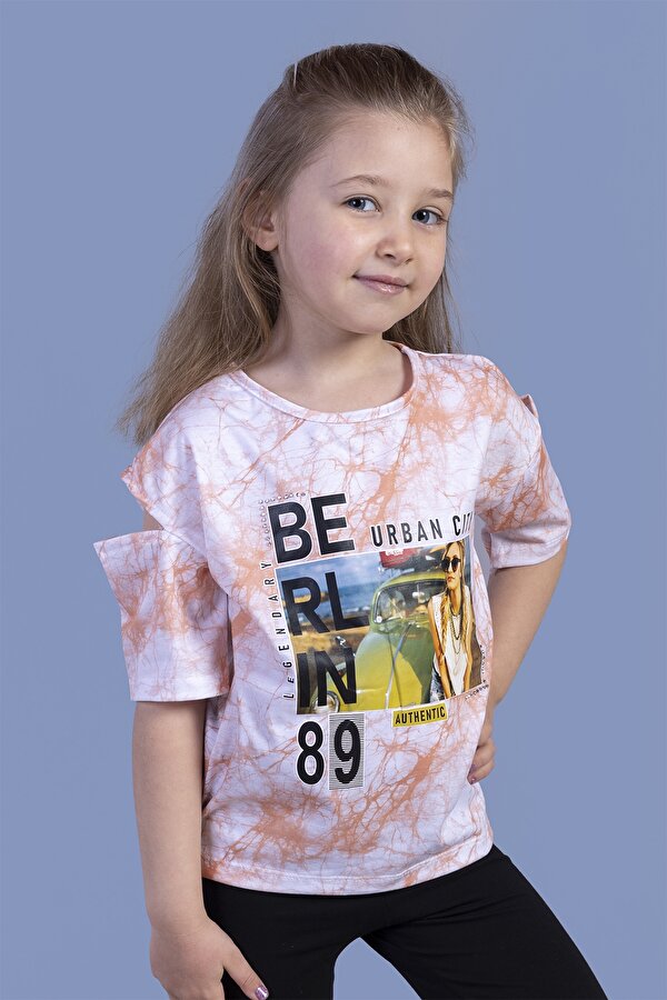 Toontoy Kız Çocuk Batik Desenli Dijital Baskılı Tişört