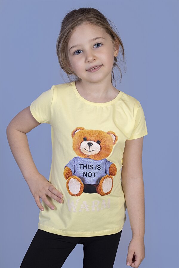 Toontoy Kız Çocuk Ayıcık Baskılı Tişört