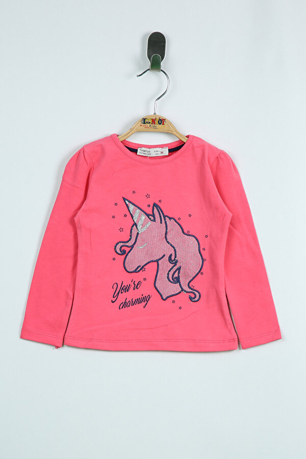 Toontoy Kız Çocuk Tişört Unicorn Nakışlı