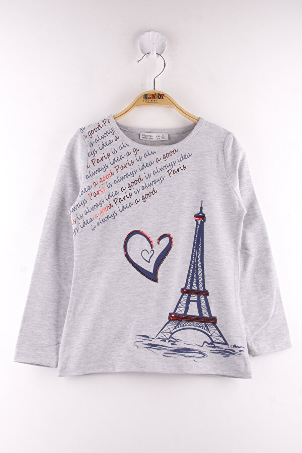 Toontoy Kız Çocuk Paris Baskılı Pul Detaylı Tişört