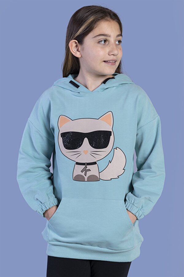 Toontoy Kız Çocuk Kedi Desenli Taş İşlemeli Kanguru Cepli Sweatshirt Toontoy Kız Çocuk Kedi Desenli Taş İşlemeli Kanguru Cepli Sweatshirt