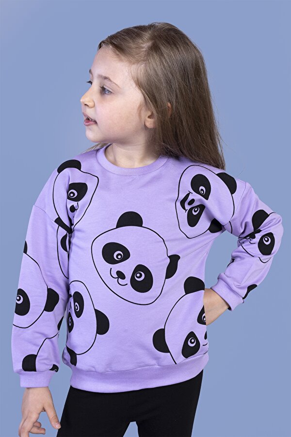 Toontoy Kız Çocuk Panda Baskılı Sweatshirt