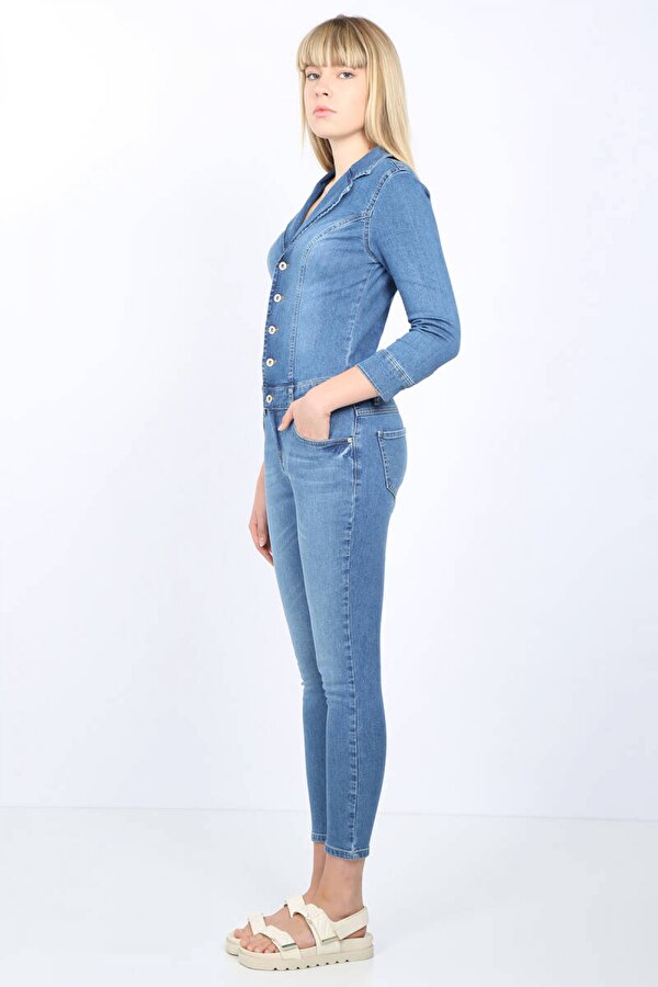 Banny Jeans Kadın Açık Mavi Ceket Yaka Jean Tulum Pantolon