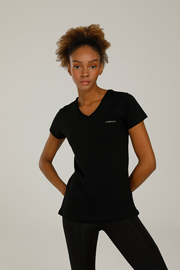 Lumberjack CT126 BASIC V NECK T-SHIR Siyah Kadın Kısa Kol T-Shirt