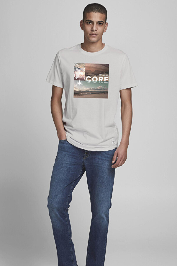 Jack & Jones JCOBOOSTER TEE SS CREW NE Bej Erkek Kısa Kol T-Shirt