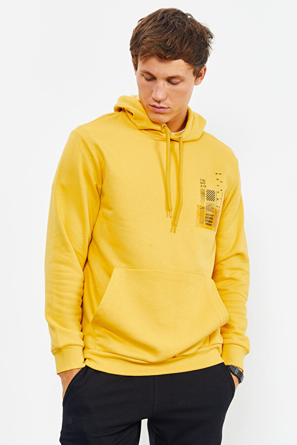 Tommy Life Hardal Ön ve Sırt Baskılı Kapüşonlu Rahat Form Erkek Sweatshirt - 88017 Tommy Life Hardal Ön ve Sırt Baskılı Kapüşonlu Rahat Form Erkek Sweatshirt - 88017