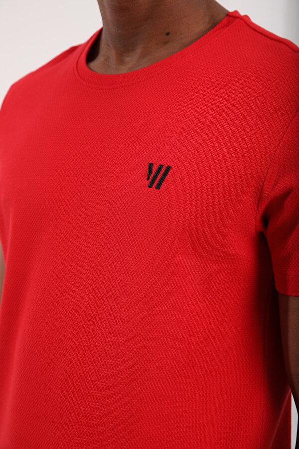 Tommy Life Kırmızı Petek Dokulu Çift Ok Logolu Standart Kalıp O Yaka Erkek T-Shirt - 87921
