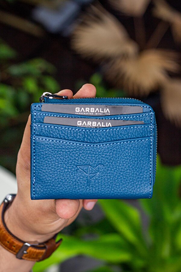 Garbalia Figo Hakiki Deri Unisex Kartlık Cüzdan Petrol Mavisi